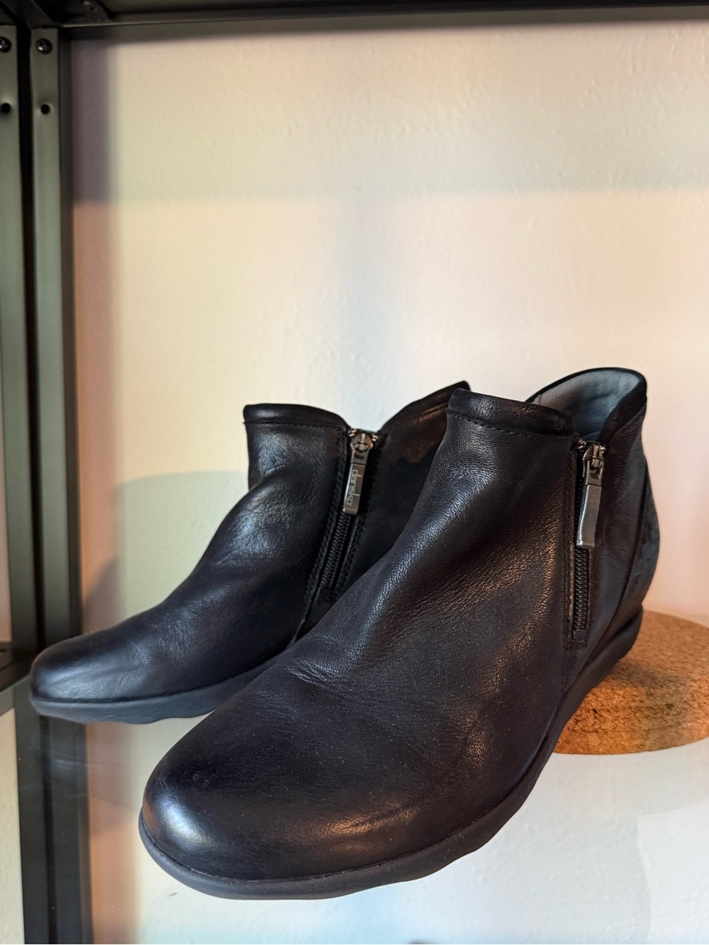 Dansko Black Leather Side-Zip Ankle Booties